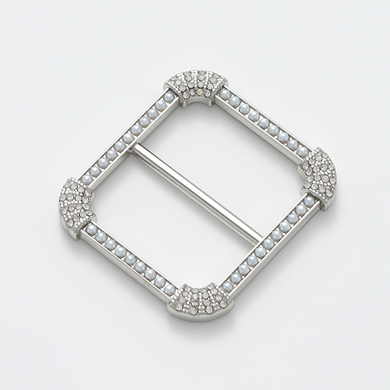 30mm Square Decorative Buckle with Pearl and Rhinestone 2pcs - Lots of Buttons