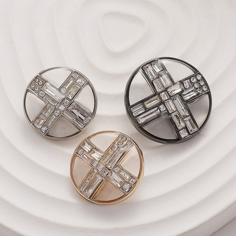Round Transparent Diamond Cross Metal Buttons 3pcs - Lots of Buttons