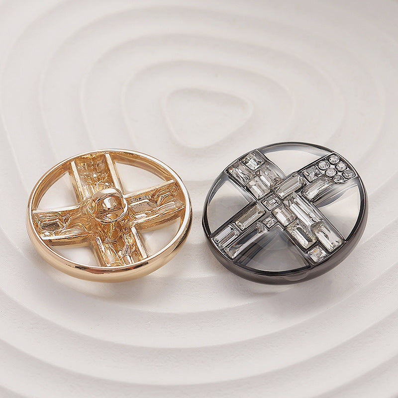 Round Transparent Diamond Cross Metal Buttons 3pcs - Lots of Buttons