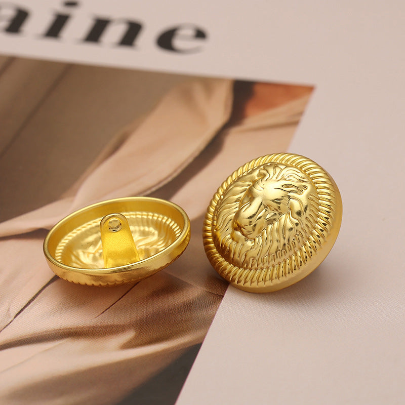 British College Style Lion Head Pattern Vintage Golden Metal Button 10pcs - Lots of Buttons