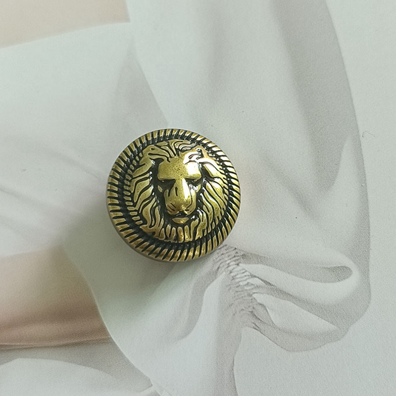 British College Style Lion Head Pattern Vintage Golden Metal Button 10pcs - Lots of Buttons