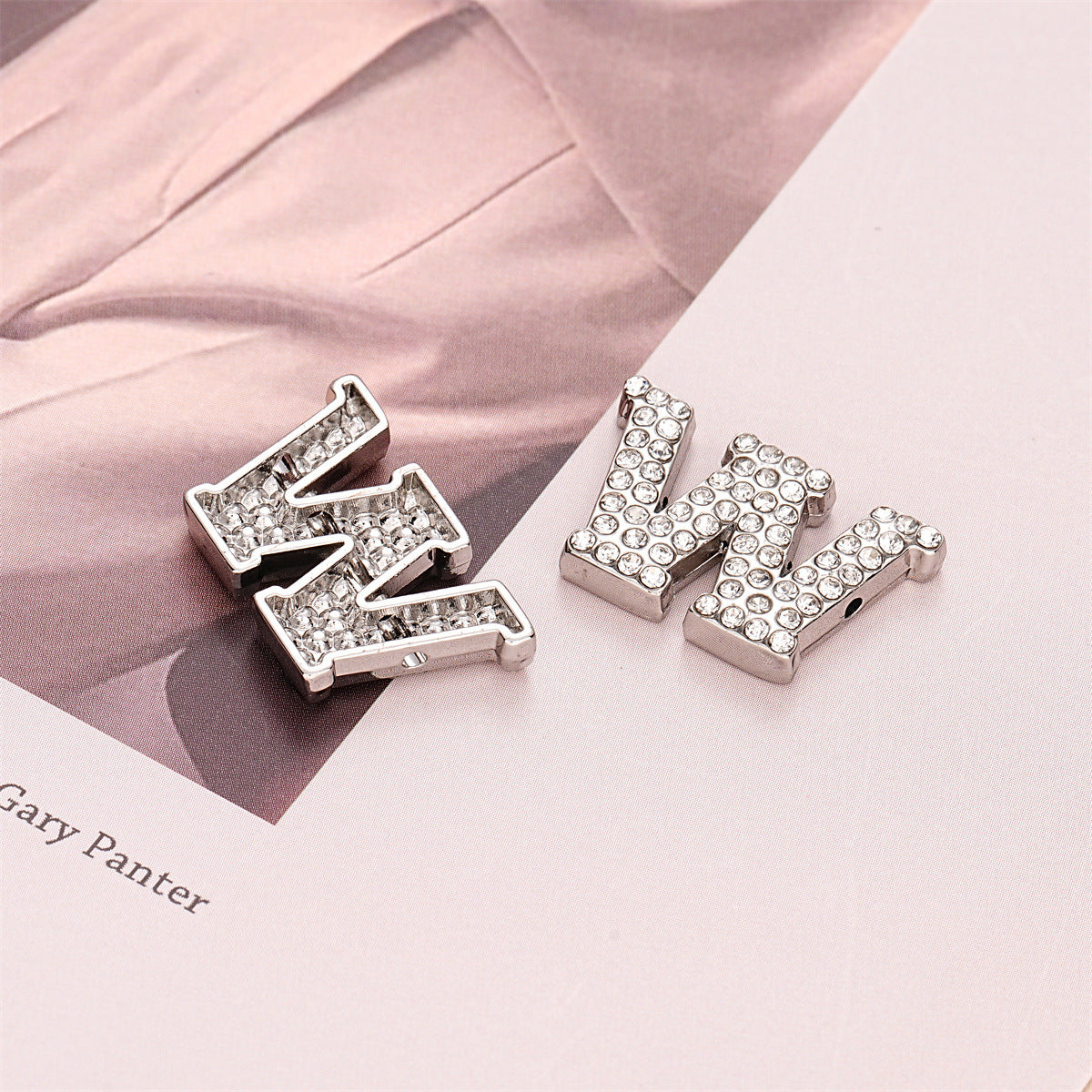 Silver Full-Diamond Letter A W-Shaped Hand-Sewn Metal Button 10pcs - Lots of Buttons