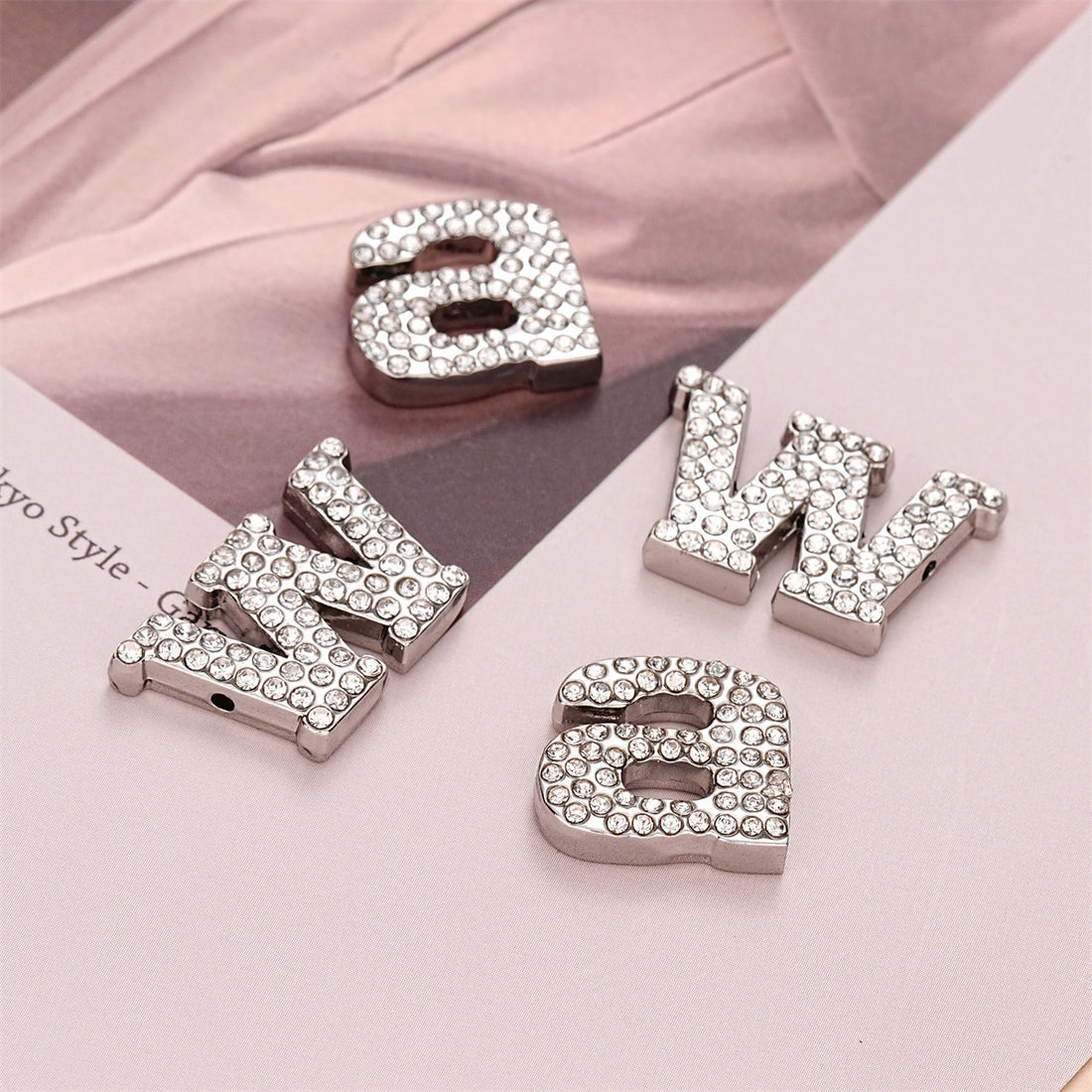 Silver Full-Diamond Letter A W-Shaped Hand-Sewn Metal Button 10pcs - Lots of Buttons