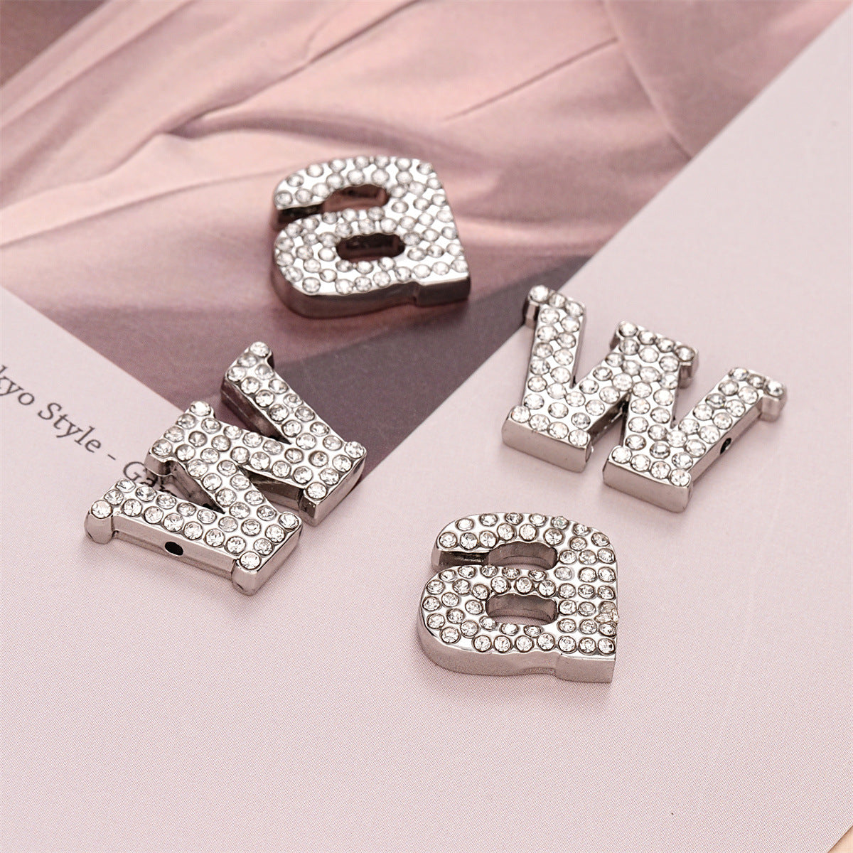 Silver Full-Diamond Letter A W-Shaped Hand-Sewn Metal Button 10pcs - Lots of Buttons