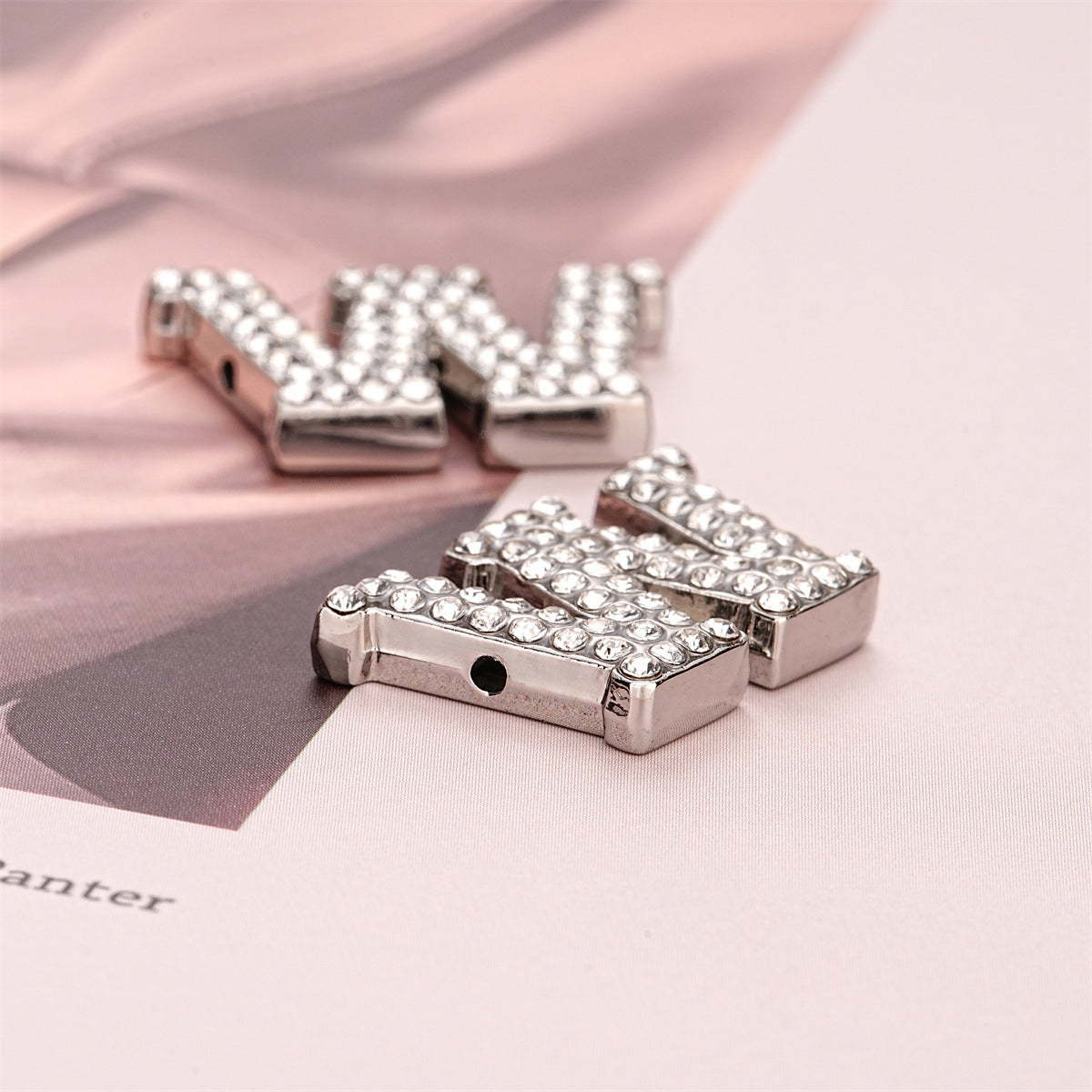 Silver Full-Diamond Letter A W-Shaped Hand-Sewn Metal Button 10pcs - Lots of Buttons