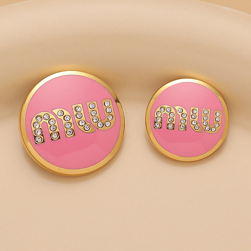 Round Metal Sewing Button MIU Diamonds Black White Pink Lacquer 3pcs - Lots of Buttons