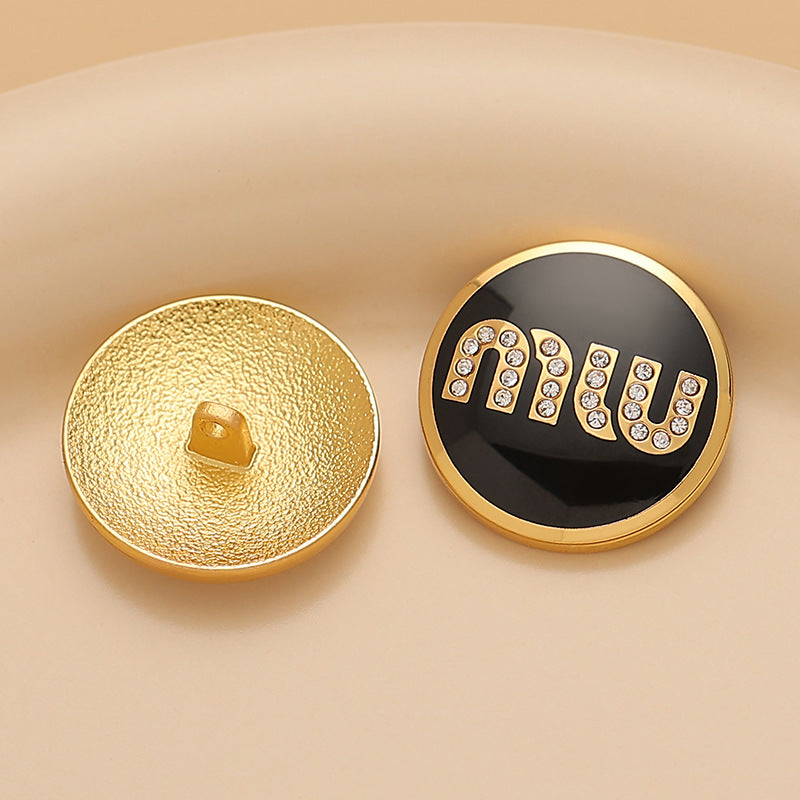 Round Metal Sewing Button MIU Diamonds Black White Pink Lacquer 3pcs - Lots of Buttons
