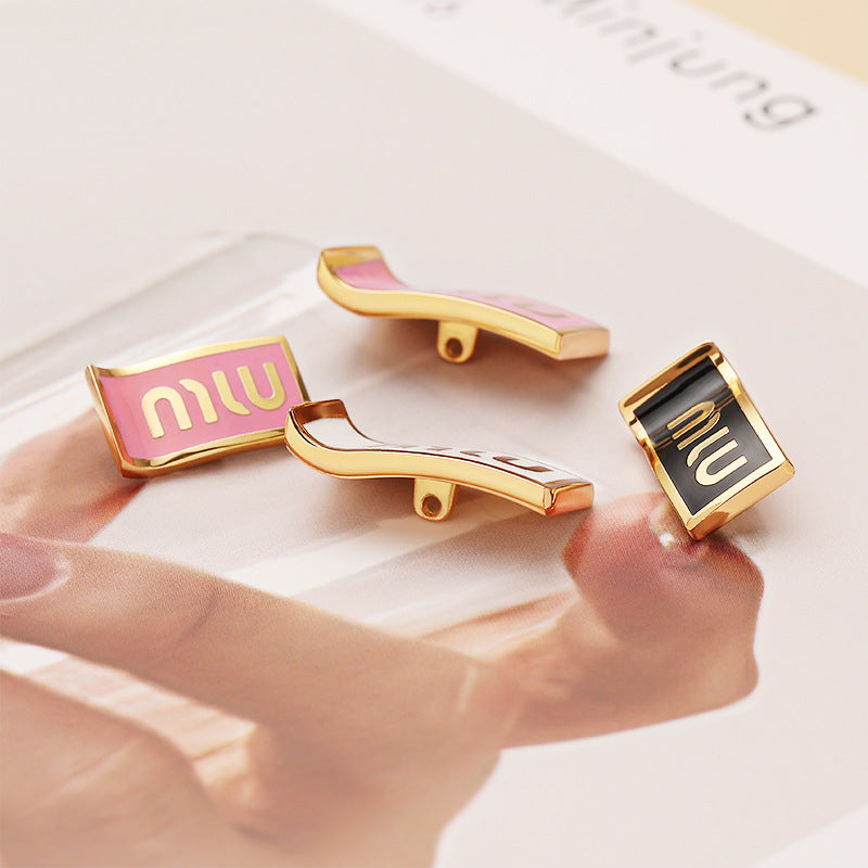 22-28mm MIU Rectangular Metal Sewing Decorative Button 2pcs