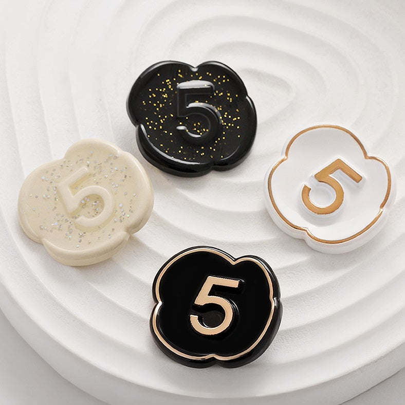 Number 5 Lacquer Pearlescent Floral Metal Hand-Sewn Button 10pcs - Lots of Buttons