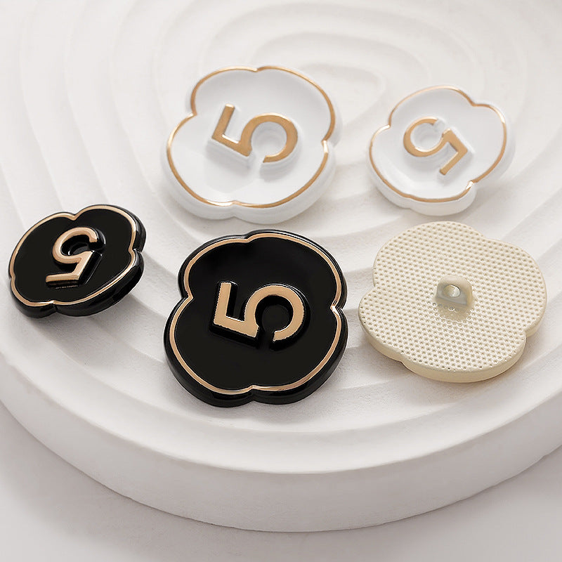 Number 5 Lacquer Pearlescent Floral Metal Hand-Sewn Button 10pcs - Lots of Buttons