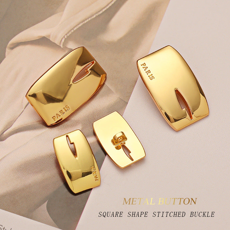 Mirror Gold Rectangular Alloy Metal Shank Coat Button 5pcs - Lots of Buttons