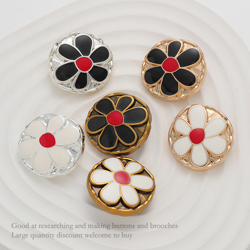 Black White Floral Vintage Metal Hand-Sewn Buttons 6 Color Pack - Lots of Buttons