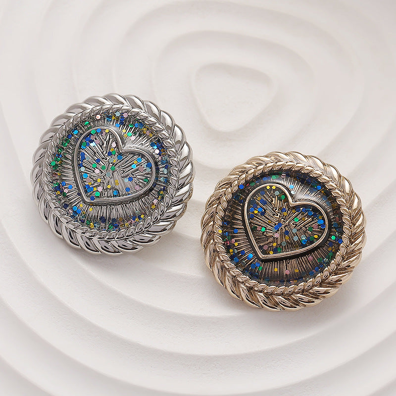 Love Heart Starry Color Metal Shank Button 6pcs - Lots of Buttons