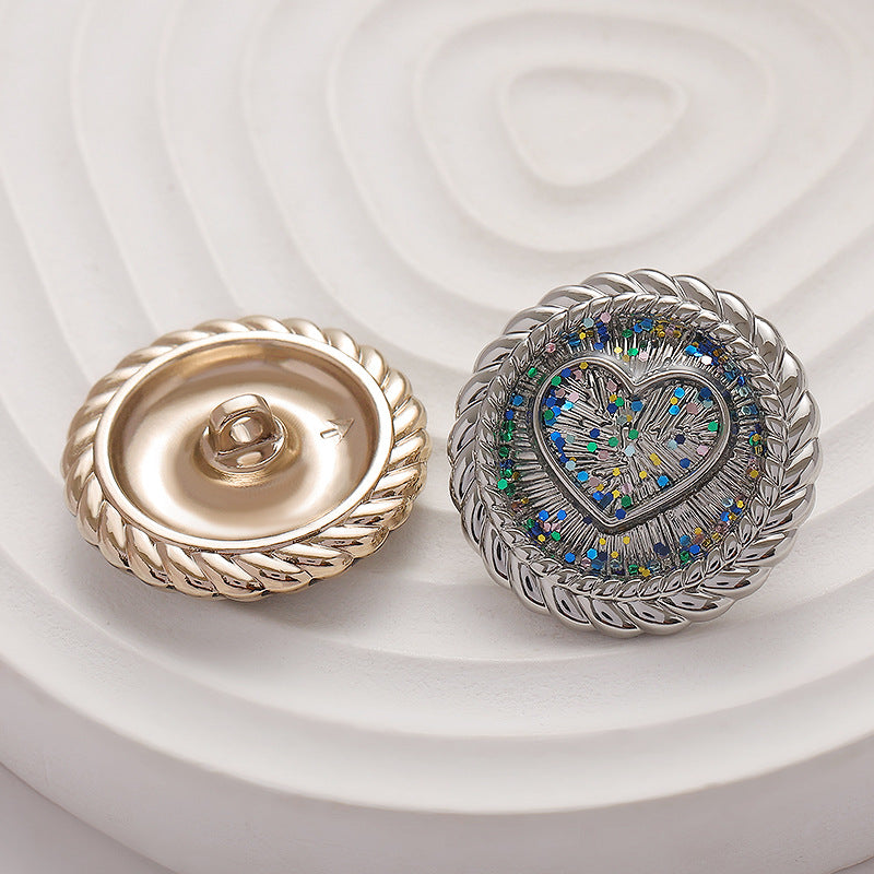 Love Heart Starry Color Metal Shank Button 6pcs - Lots of Buttons