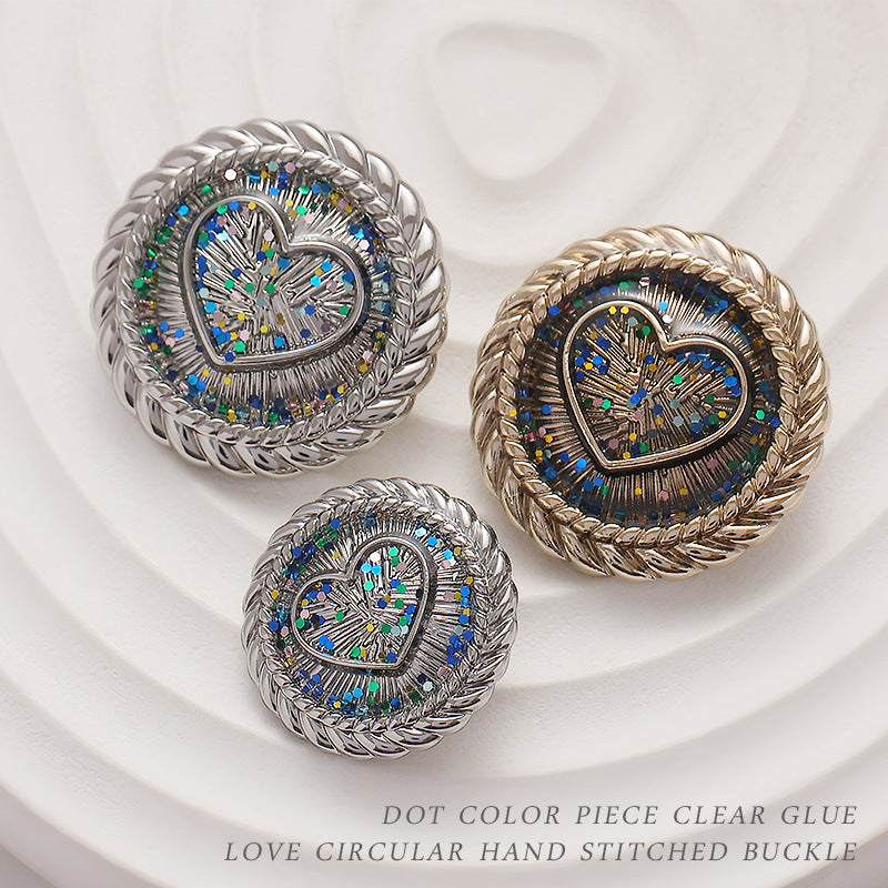 Love Heart Starry Color Metal Shank Button 6pcs - Lots of Buttons