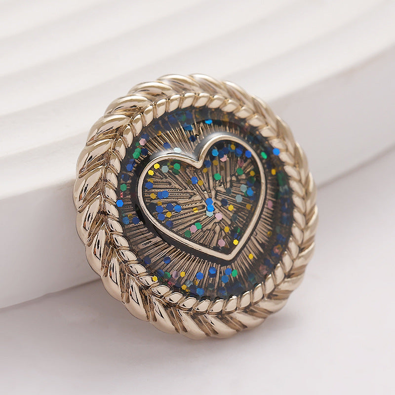 Love Heart Starry Color Metal Shank Button 6pcs - Lots of Buttons