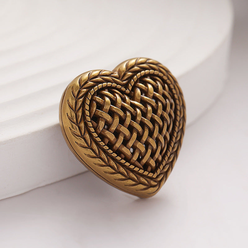 Retro Woven Hollow Heart-Shaped Metal Decorative Button 6pcs - Lots of Buttons