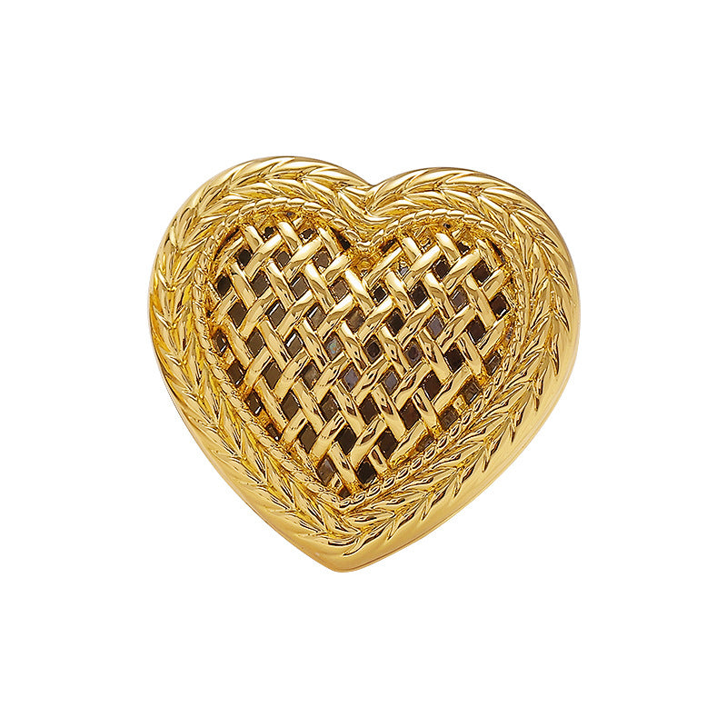 Retro Woven Hollow Heart-Shaped Metal Decorative Button 6pcs - Lots of Buttons