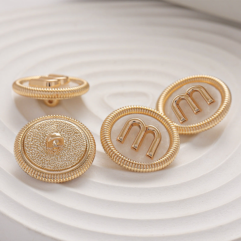 20mm Elegant Shell Inlaid  MRound Gold Metal Buttons 5pcs - Lots of Buttons