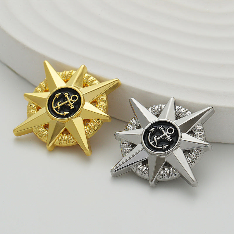 Anchor Epoxy Gold Silver Octagonal Star-Shaped Metal Brooch 2 Pack - Lots of Buttons