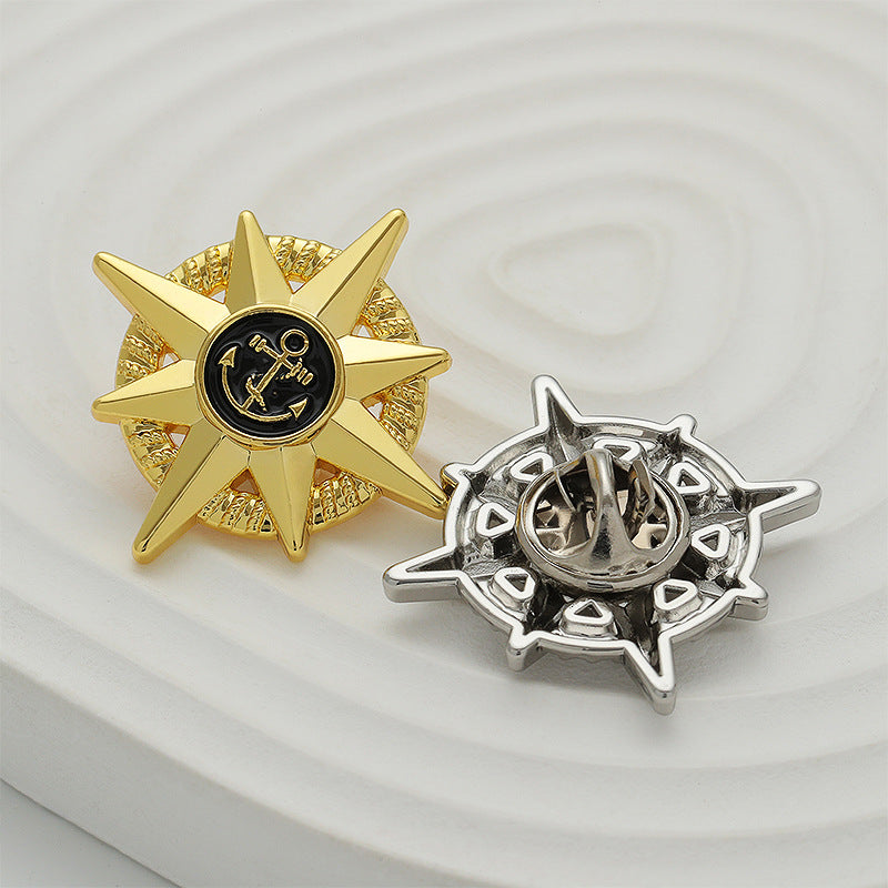 Anchor Epoxy Gold Silver Octagonal Star-Shaped Metal Brooch 2 Pack - Lots of Buttons
