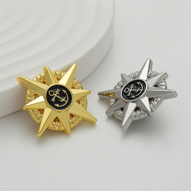 Anchor Epoxy Gold Silver Octagonal Star-Shaped Metal Brooch 2 Pack - Lots of Buttons