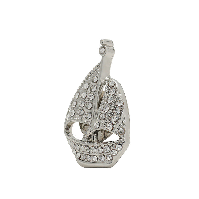 Silver Sailboat Full Diamond Design Fashion Metal Brooch Pin 2pcs - Lots of Buttons