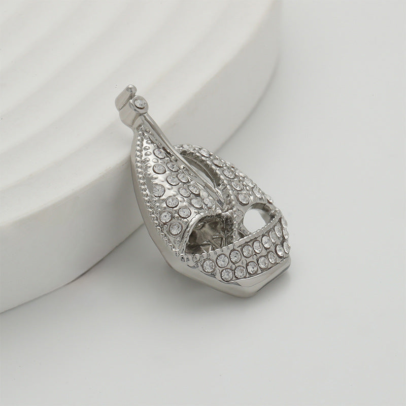 Silver Sailboat Full Diamond Design Fashion Metal Brooch Pin 2pcs - Lots of Buttons