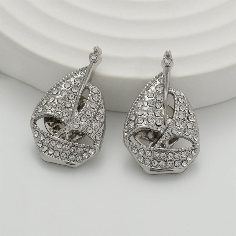 Silver Sailboat Full Diamond Design Fashion Metal Brooch Pin 2pcs - Lots of Buttons