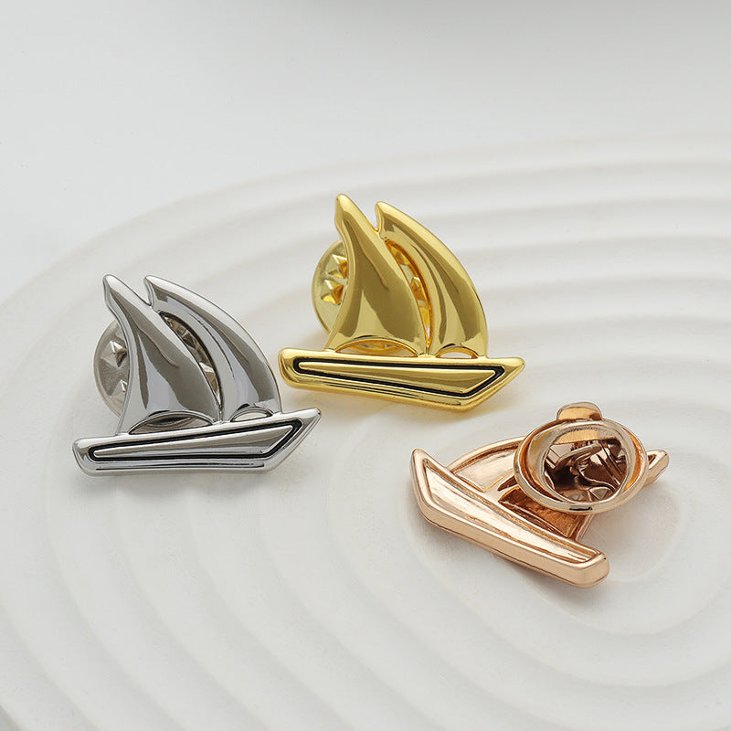 Rose Gold and Silver Luxury Metal Boat-Shaped Brooch Pin 3 Pack - Lots of Buttons