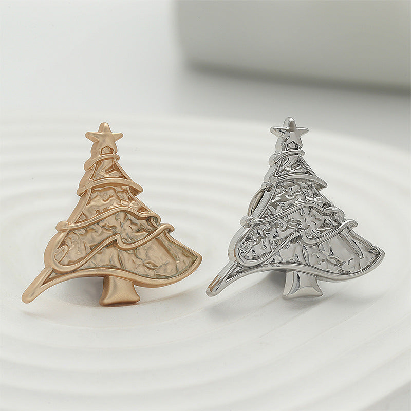 Silver Gold Christmas Tree Shaped Metal Pin Brooch 4pcs - Lots of Buttons