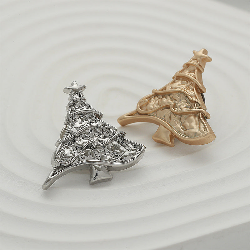 Silver Gold Christmas Tree Shaped Metal Pin Brooch 4pcs - Lots of Buttons