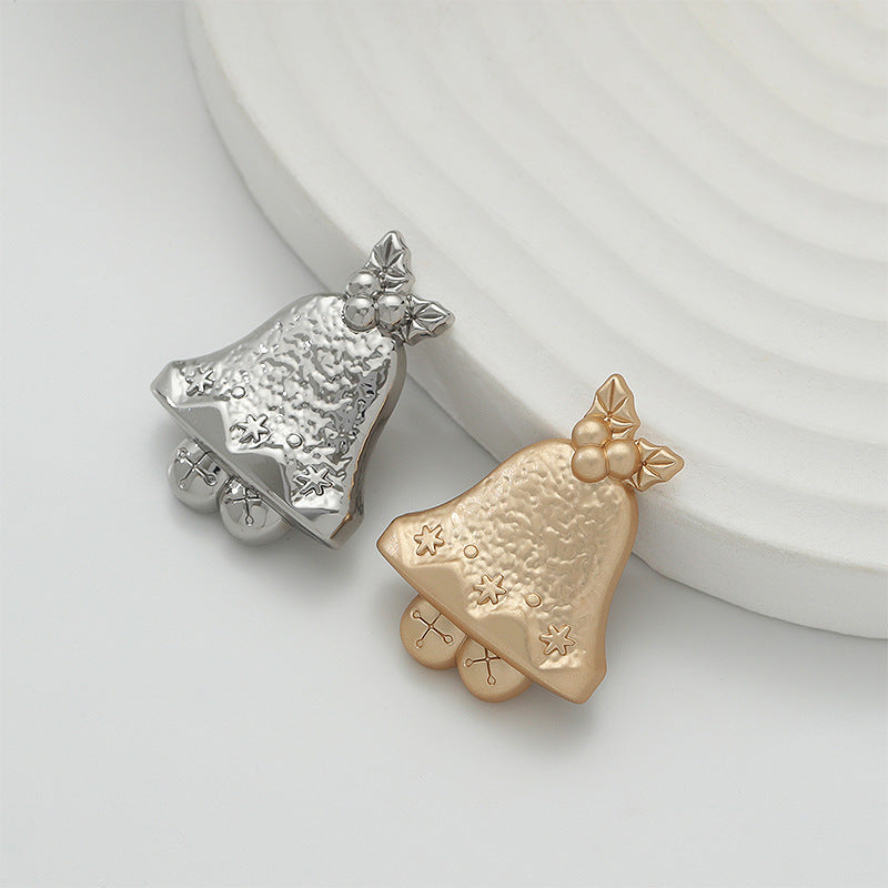 Vintage Christmas Bell Matte Gold and Silver Alloy Brooch 4pcs - Lots of Buttons