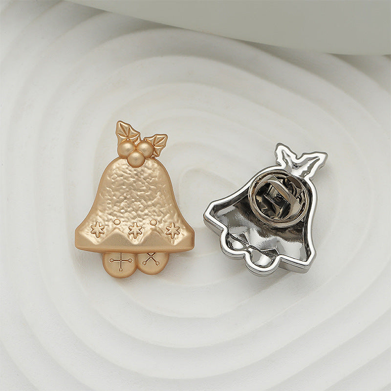 Vintage Christmas Bell Matte Gold and Silver Alloy Brooch 4pcs - Lots of Buttons