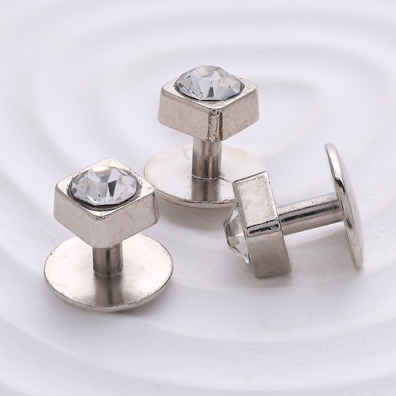 10mm Silver Crystal Cufflinks Fashion Shirt Studs 10pcs - Lots of Buttons