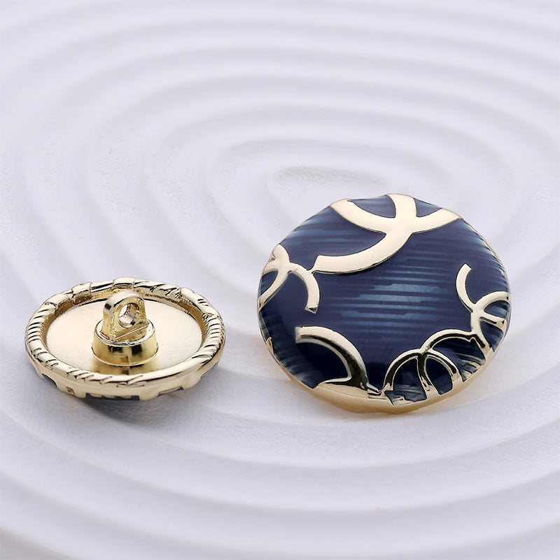 Round Sea Blue Branched Pattern Fashion Metal Coat Button 5pcs - Lots of Buttons