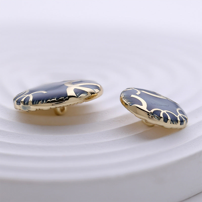 Round Sea Blue Branched Pattern Fashion Metal Coat Button 5pcs - Lots of Buttons