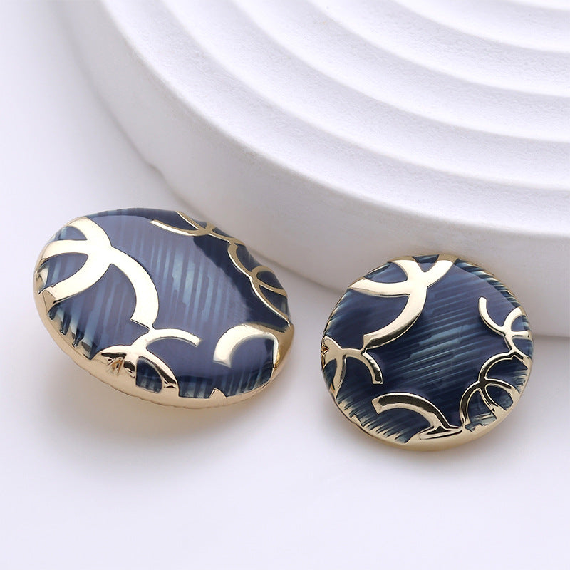 Round Sea Blue Branched Pattern Fashion Metal Coat Button 5pcs - Lots of Buttons