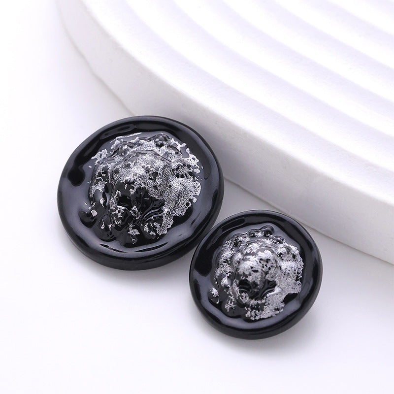 British Lion Head Ink Color Glacier Metal Blouse Button 5pcs - Lots of Buttons