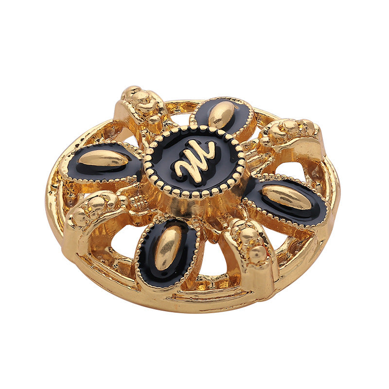 Letter M Vintage Gold Round Pattern Hollow Metal Button 6pcs - Lots of Buttons