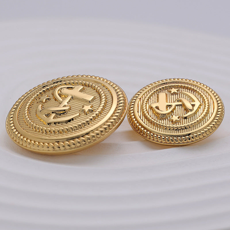 Golden Anchor Pattern Fashion Metal Round Button 10pcs - Lots of Buttons