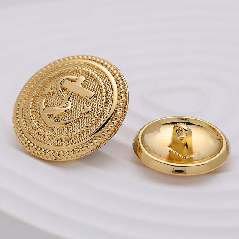 Golden Anchor Pattern Fashion Metal Round Button 10pcs - Lots of Buttons