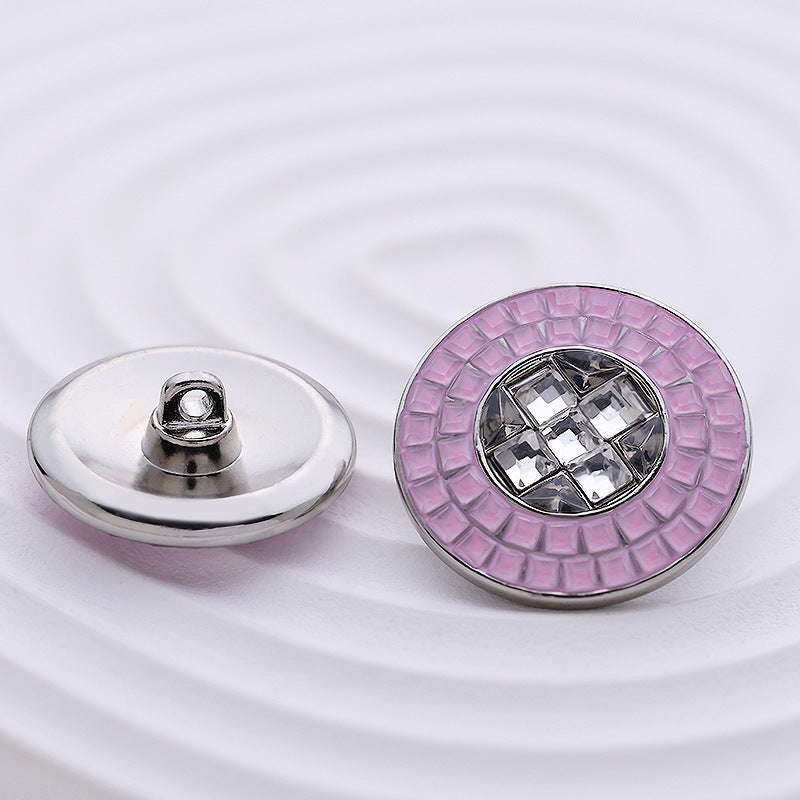 18-22mm White Pink Small Checkered Full Diamond Metal Button 4pcs - Lots of Buttons