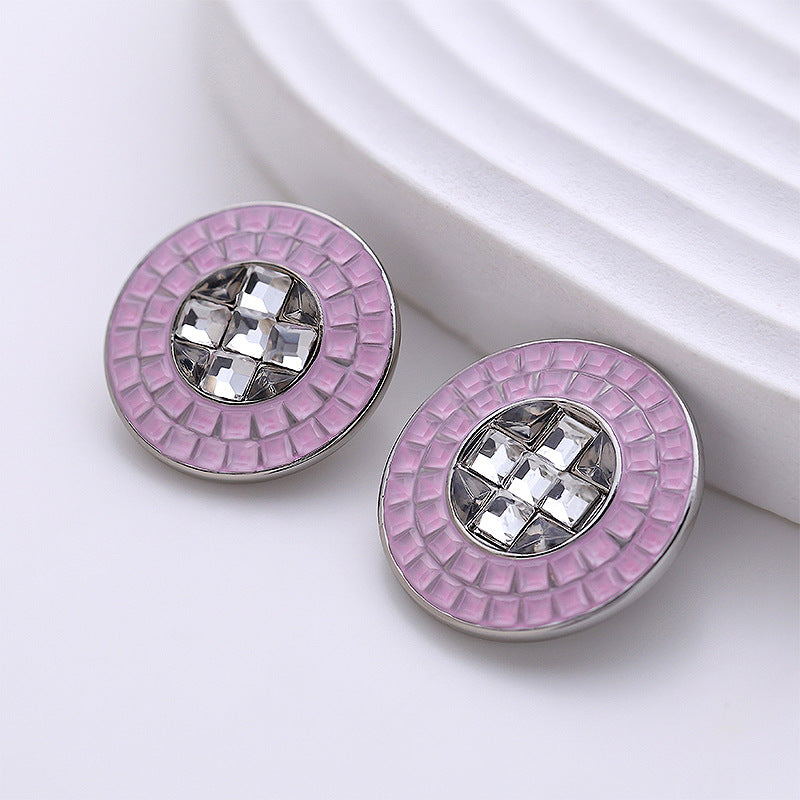 18-22mm White Pink Small Checkered Full Diamond Metal Button 4pcs - Lots of Buttons