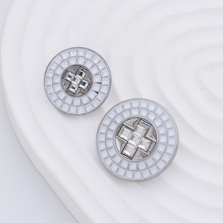18-22mm White Pink Small Checkered Full Diamond Metal Button 4pcs - Lots of Buttons