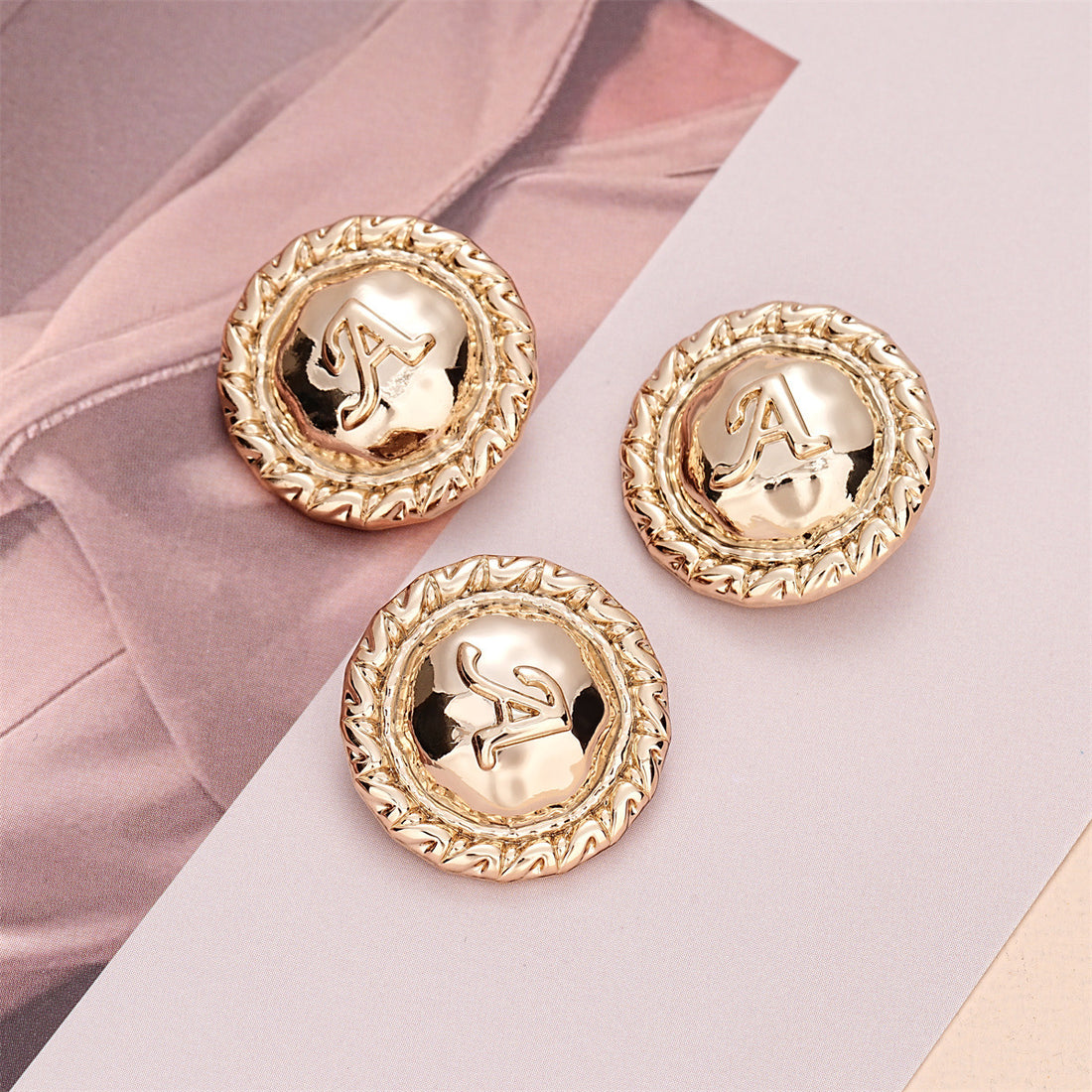 23mm Light Gold Round A-Letter Metal Sewing Button 10pcs - Lots of Buttons