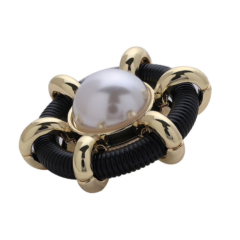 Hollow Pearl Black Ring Pipeline Metal Sewing Button 4pcs - Lots of Buttons