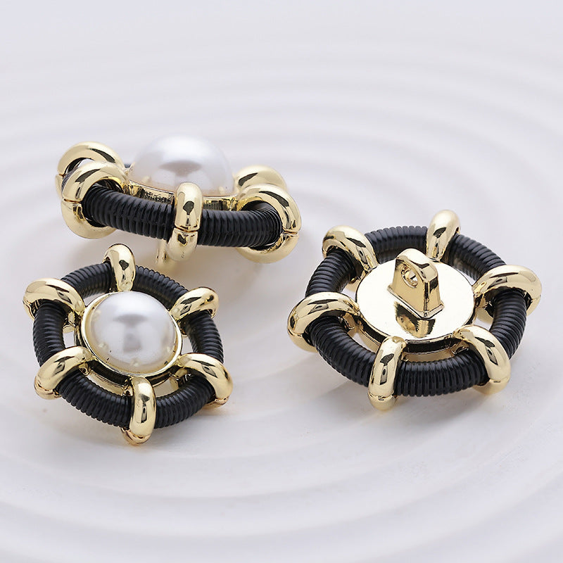Hollow Pearl Black Ring Pipeline Metal Sewing Button 4pcs - Lots of Buttons
