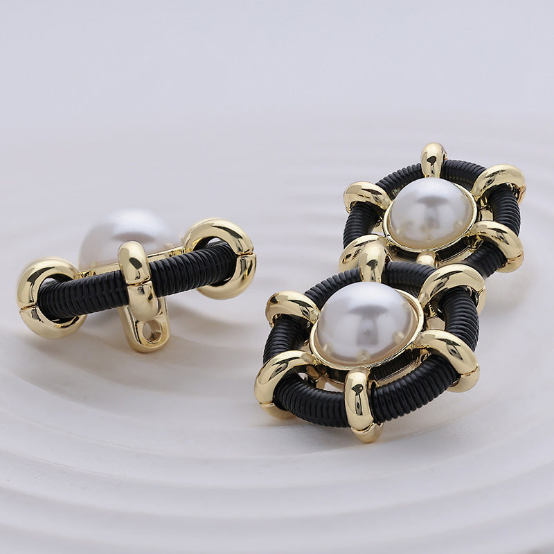 Hollow Pearl Black Ring Pipeline Metal Sewing Button 4pcs - Lots of Buttons