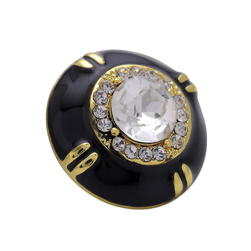 Black White Gold-Trimmed Diamond Metal Epoxy Sewing Button 6pcs - Lots of Buttons